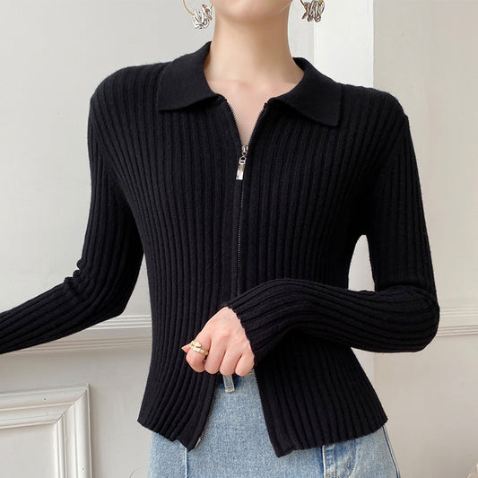 Sweter Double Zipper Cardigan Delgado Internacional
