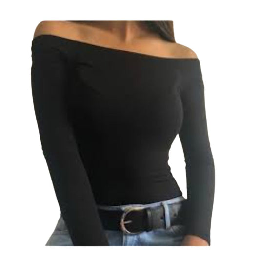 Camiseta Off Shoulder de Manga Larga – Negro