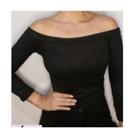 Camiseta Off Shoulder de Manga Larga – Negro