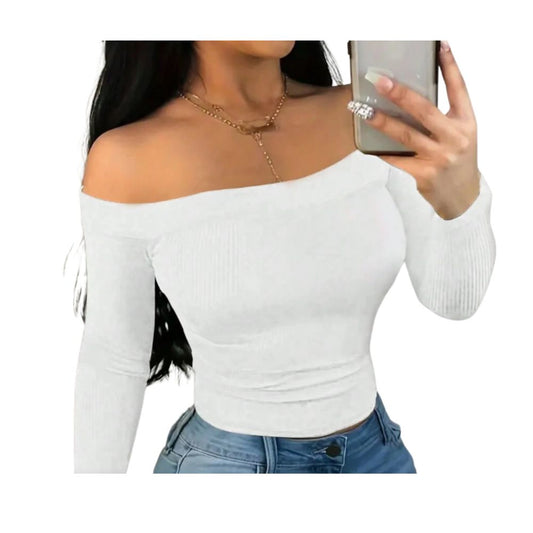 Camiseta de Manga Larga Shoulder Off Perla
