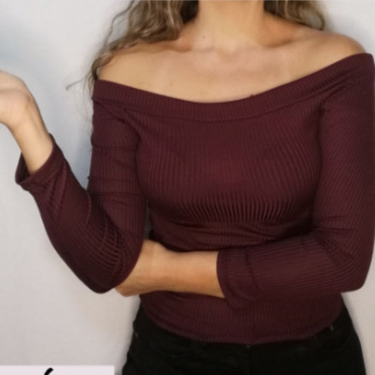 Camiseta de Manga Larga Shoulder Off Vino